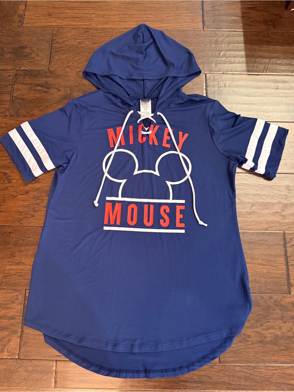 Disney Navy Hoodie Tee with Red Mickey Graphic